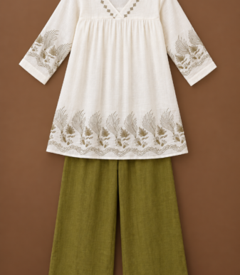 Embroidered A-Line Tunic and Palazzo Co-ord Set