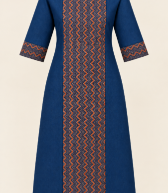 Women's Navy Blue Straight Kurti with Side Slits & Printed Geometric Center Pan